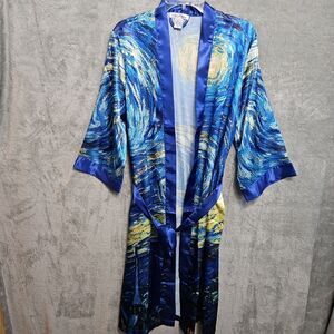 Galleria Enterprises Women's sz Med Kimona Robe wrap blue yellow 45 in long